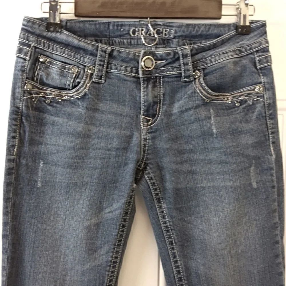 Grace in LA five pocket distressed bootcut jeans